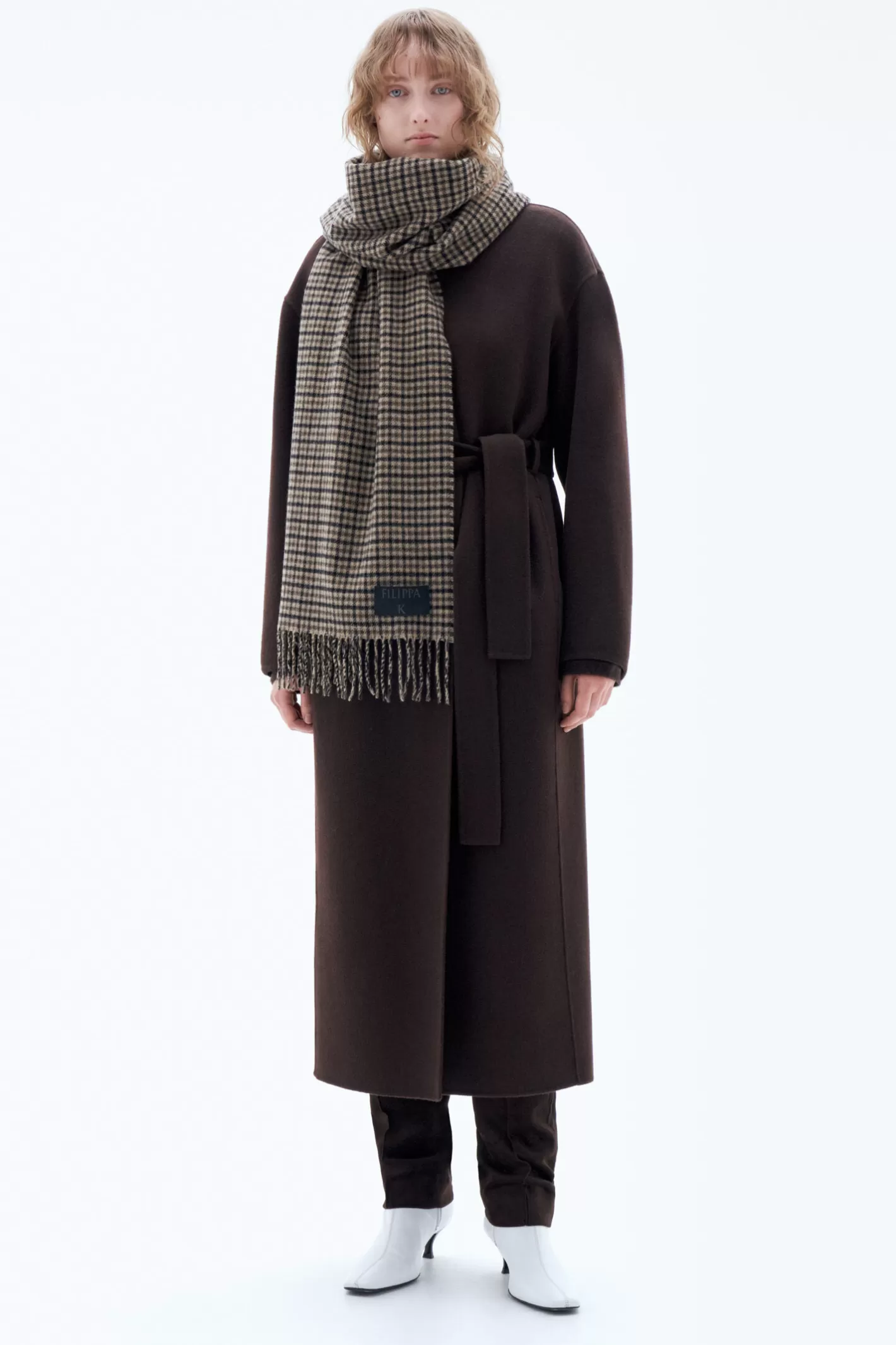 Filippa K Wool Check Scarf Dark Brown Check-Man | Woman Hats & Scarves