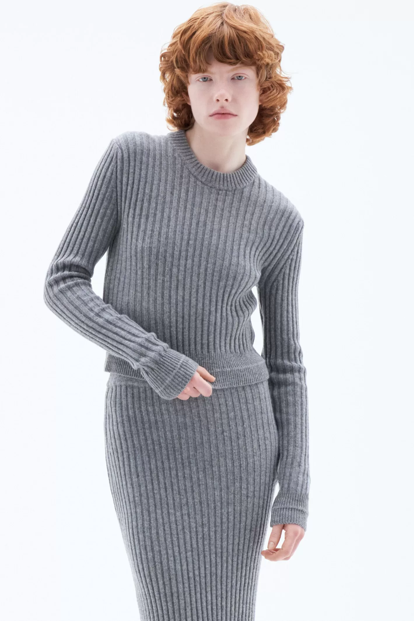 Filippa K Wool Rib Sweater Mid Grey Melange-Woman Knitwear